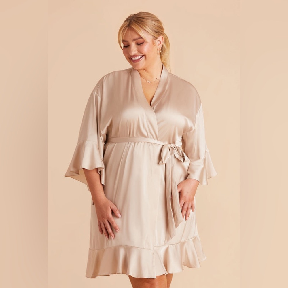 Birdy Grey Kenny Ruffle Satin Robe in Champagne
